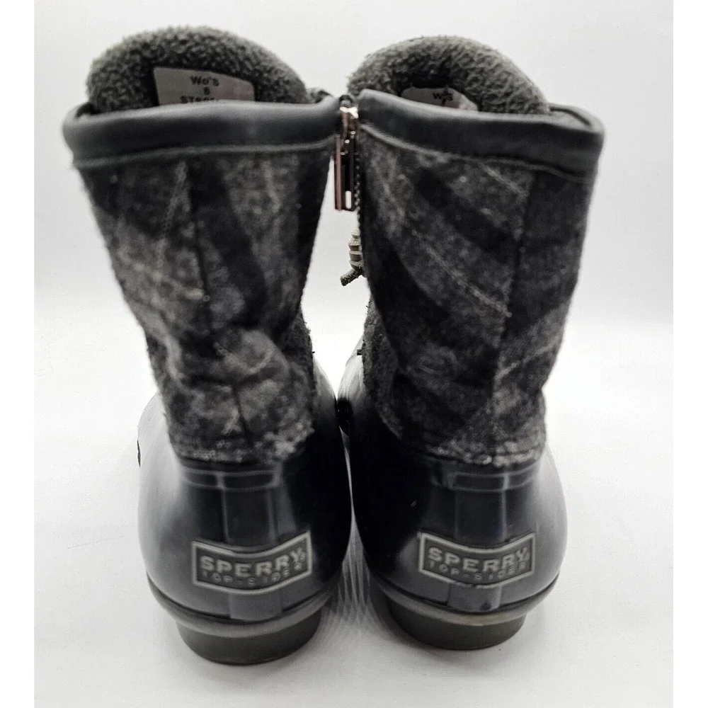 Sperry Top-Sider Womens‎ Saltwater Duck Boots Size 8 Black Gray Plaid Waterproof
